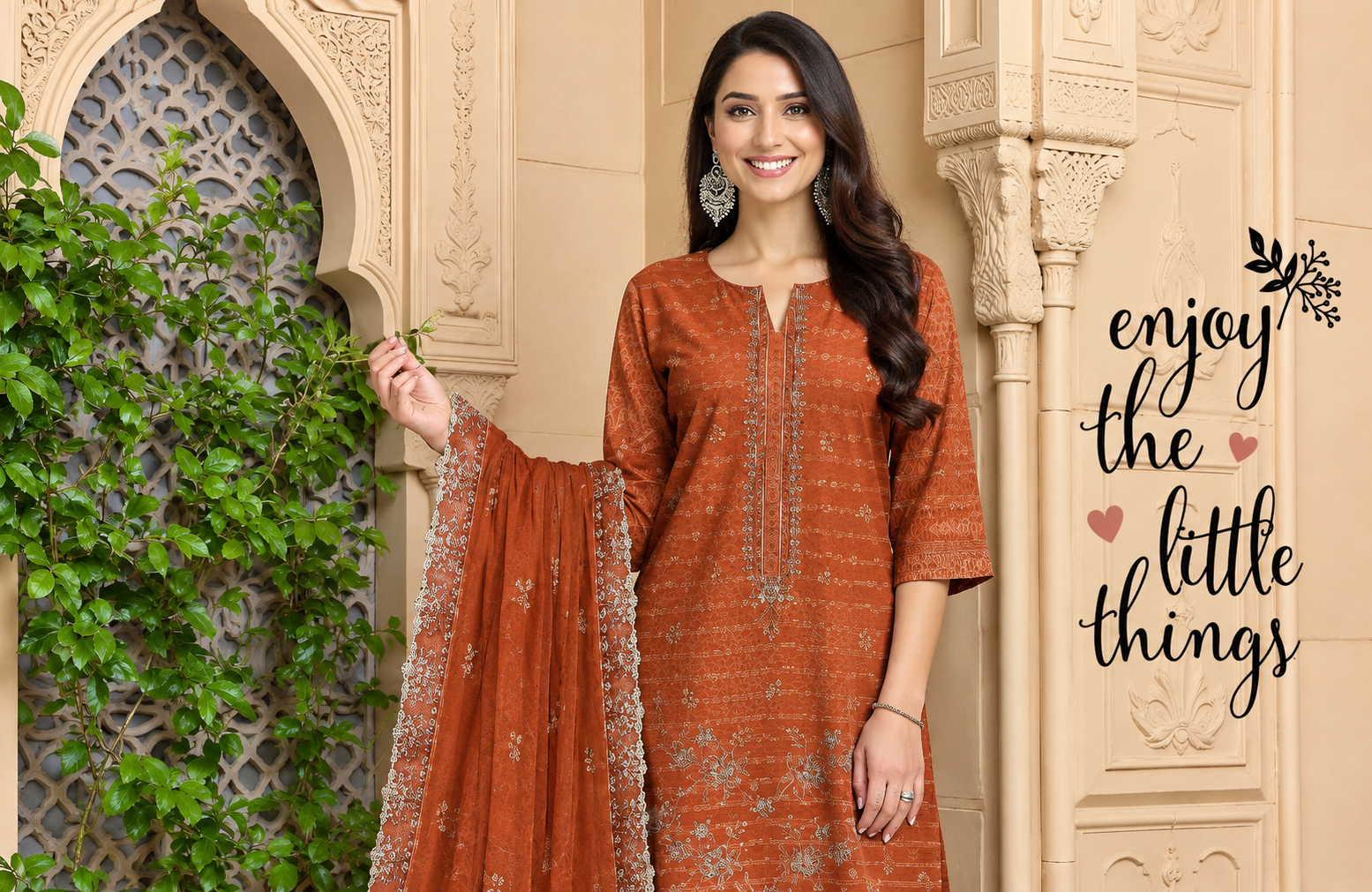 Luxury Viscose Collection – Rust Orange Embroidered Suit