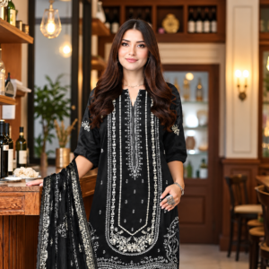 Black Embroidered Three-Piece Suit