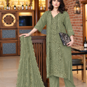 Olive Green Embroidered Unstitched 3-Piece Suit – Winter Collection