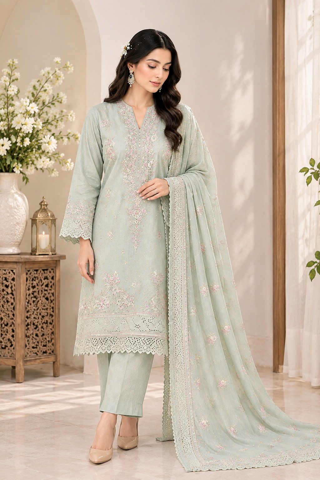 Embroidered Unstitched Dhanak 3-Piece Suit