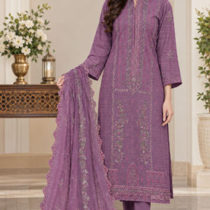 Mauve purple Pakistani embroidered dress with matching dupatta
